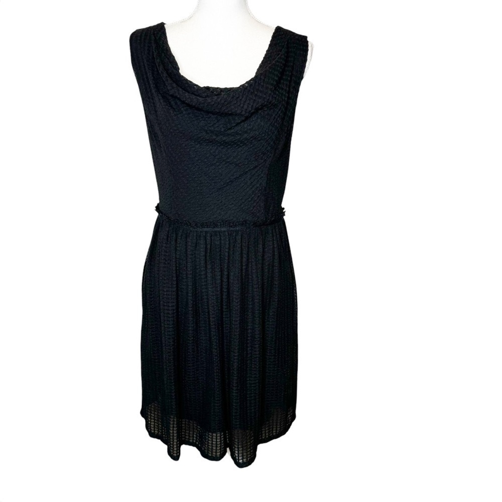 Lord & Taylor Textured Sheath Dress Drape Neck Black Medium